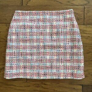 Skirt Pink Colorful Tweed Plaid Preppy